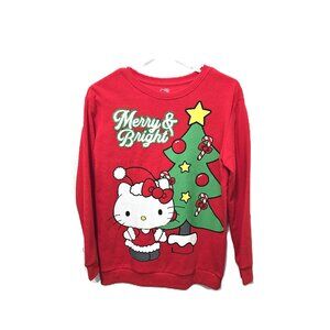Hello Kitty Christmas Sweatshirt Sanrio Girls Size XL Red Glitter